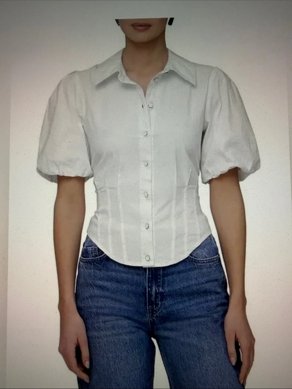BAGATELLE White with tan flora print Puff Sleeve Button-Front Women's Shirt - Picture 3 of 10